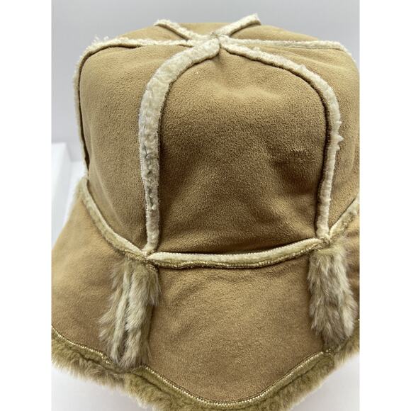 Fownes Faux Suede Fur Accent Bucket Hat Tan Boho Classic Warm 70's - Picture 13 of 14